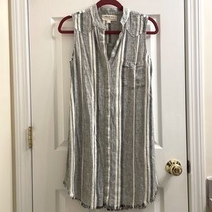 Anthropologie Cloth & Stone Striped Linen Rayon Tunic Dress Size xs button down